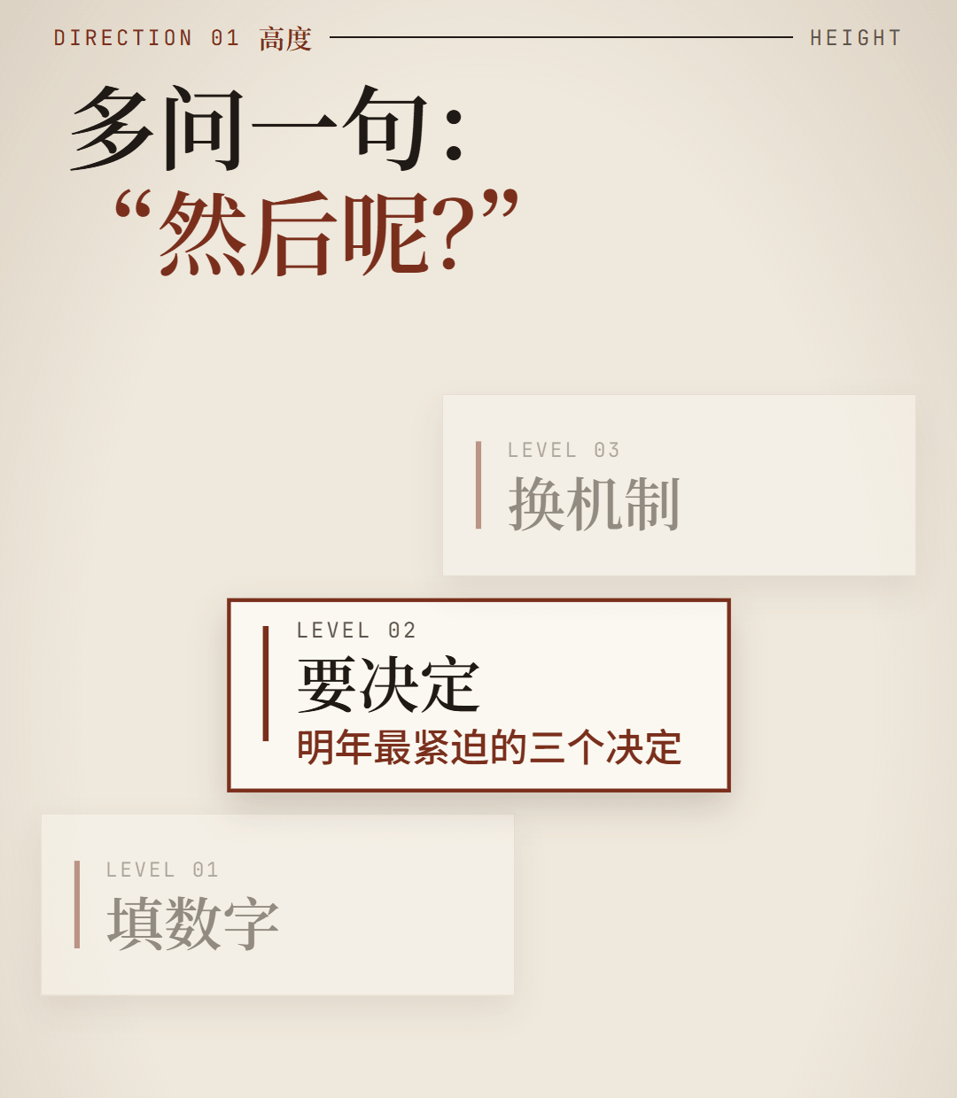 年终总结的三级：填数字、要决定、换机制